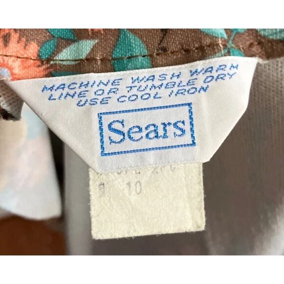 Vintage 1970s Sears Dress Cardigan Taupe Floral 2 Piece Set Maxi US Size 10 - Picture 15 of 16